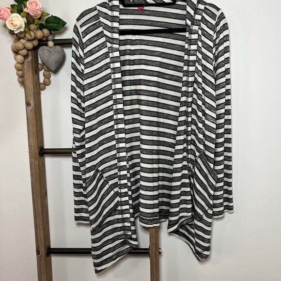Vince Camuto Long Sleeve Lighweight Black White Cardigan Hoodie‎ Size Medium - Picture 2 of 8